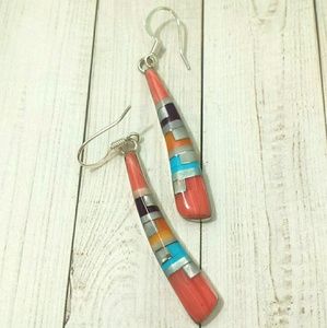 Zuni Sterling Silver Mosaic Inlay Earrings